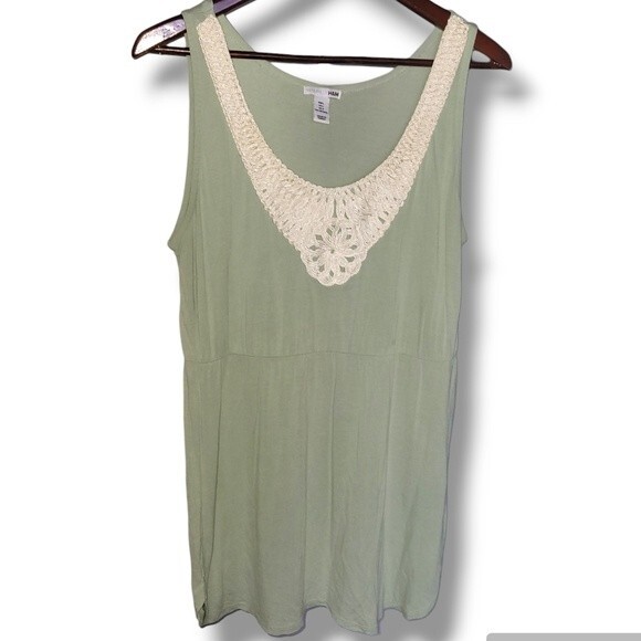 H&M Light Green White Fairycore Boho Cream Ribbon Detail Flowy Tank Top Large L - Picture 1 of 3